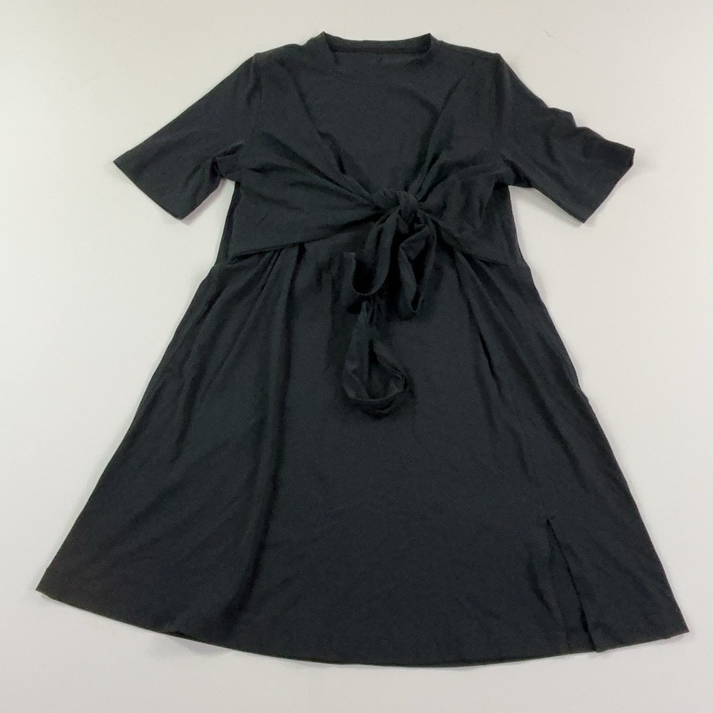 Lululemon T-Shirt Dress Womens Medium Black Tie Waist Cutout Short Sleeve